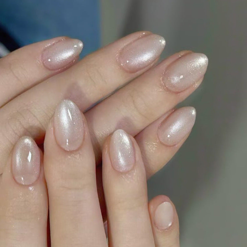 Glitter & Cat Eye Press-On Nails, Short Almond – front view