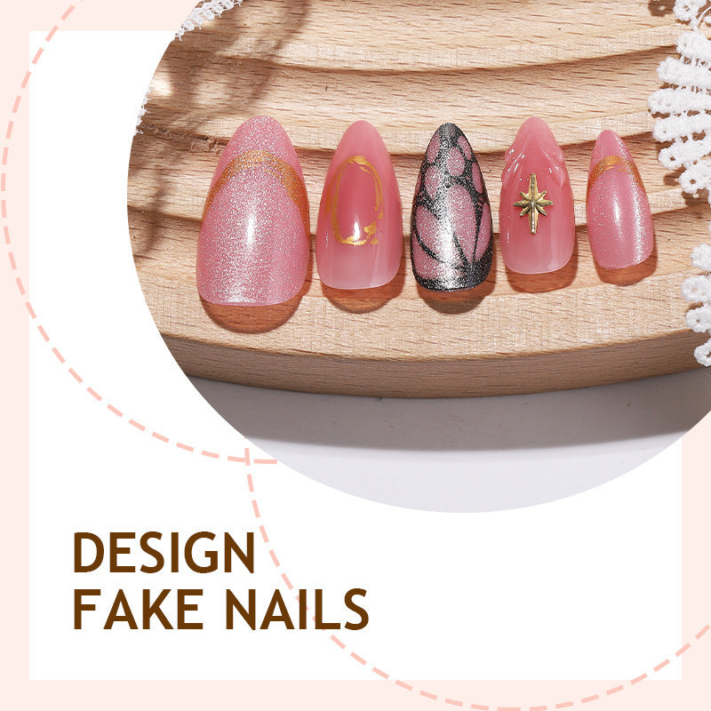 Gold-Plated & Cat Eye Press-On Nails, 24-Piece Set – close-up detail