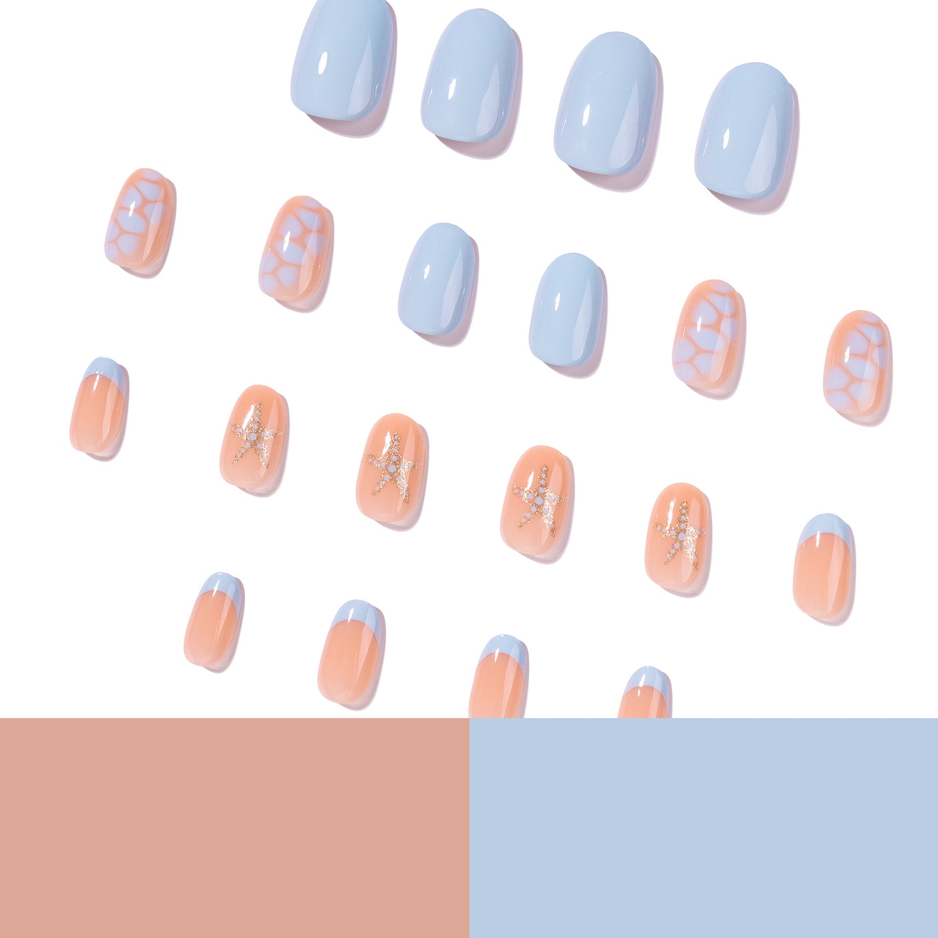 French Tip & Star Press-On Nails, Short Oval on hand