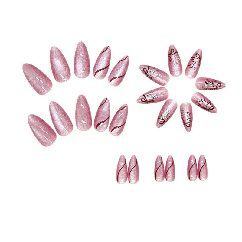 3D Flower & Floral Glitter Press-On Nails, Medium Almond on hand