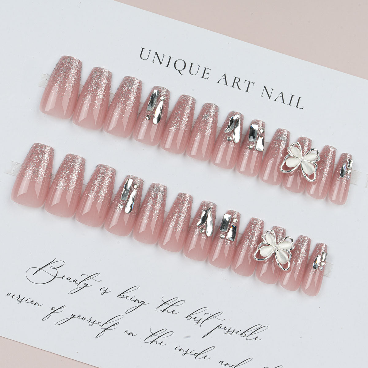 Diamond Accent & Butterfly Press-On Nails, 24-Piece Set – close-up detail