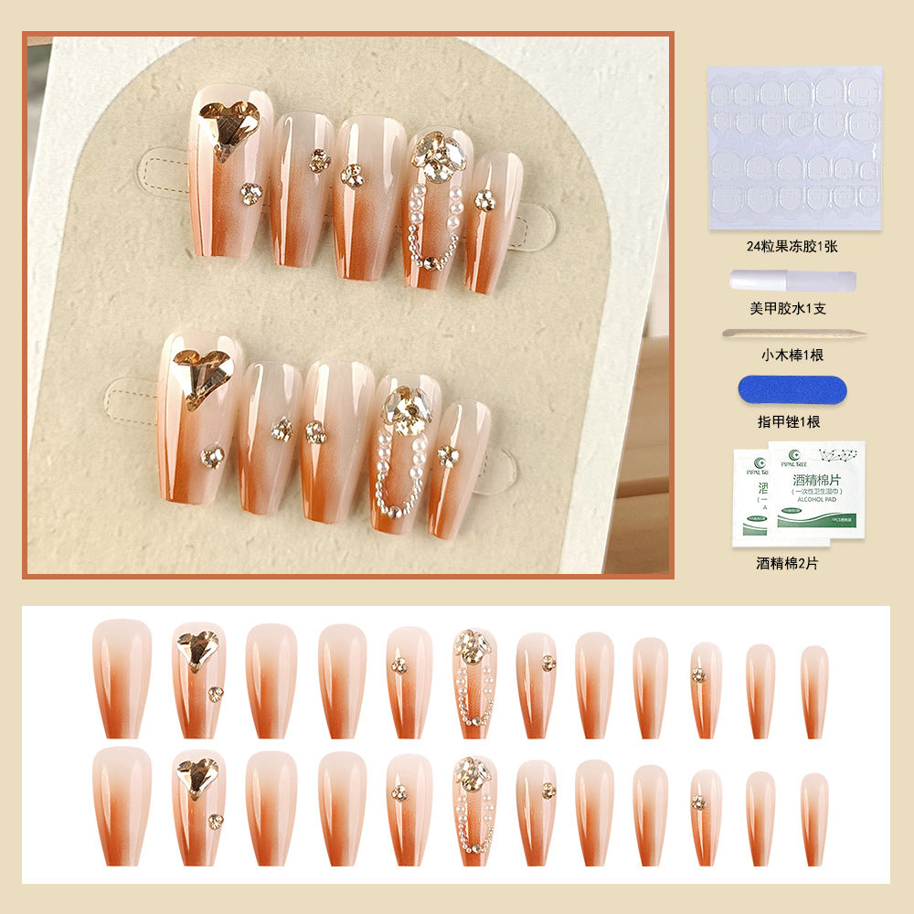 Pearl Detail & Heart Press-On Nail Set (24 Pieces) – close-up detail