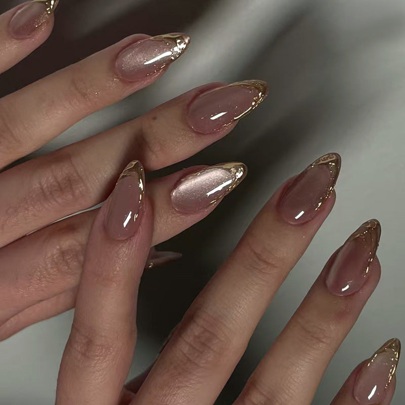 Medium Almond Cat Eye & Abstract Line Press-On Nail Set (24 Pieces) – front view