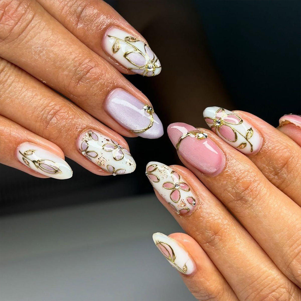 Gold-Plated & Cat Eye Press-On Nails – front view