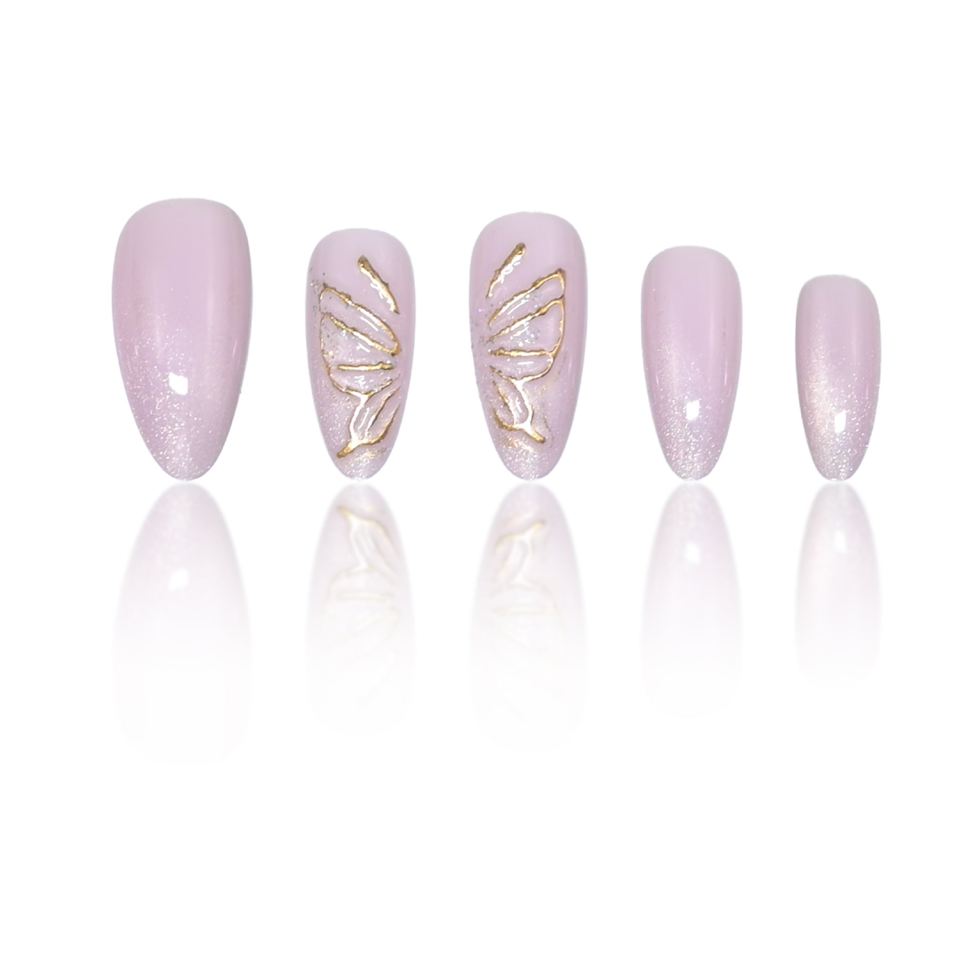 Cat Eye & Butterfly Press-On Nails, Medium Almond, 24-Piece Set – side angle