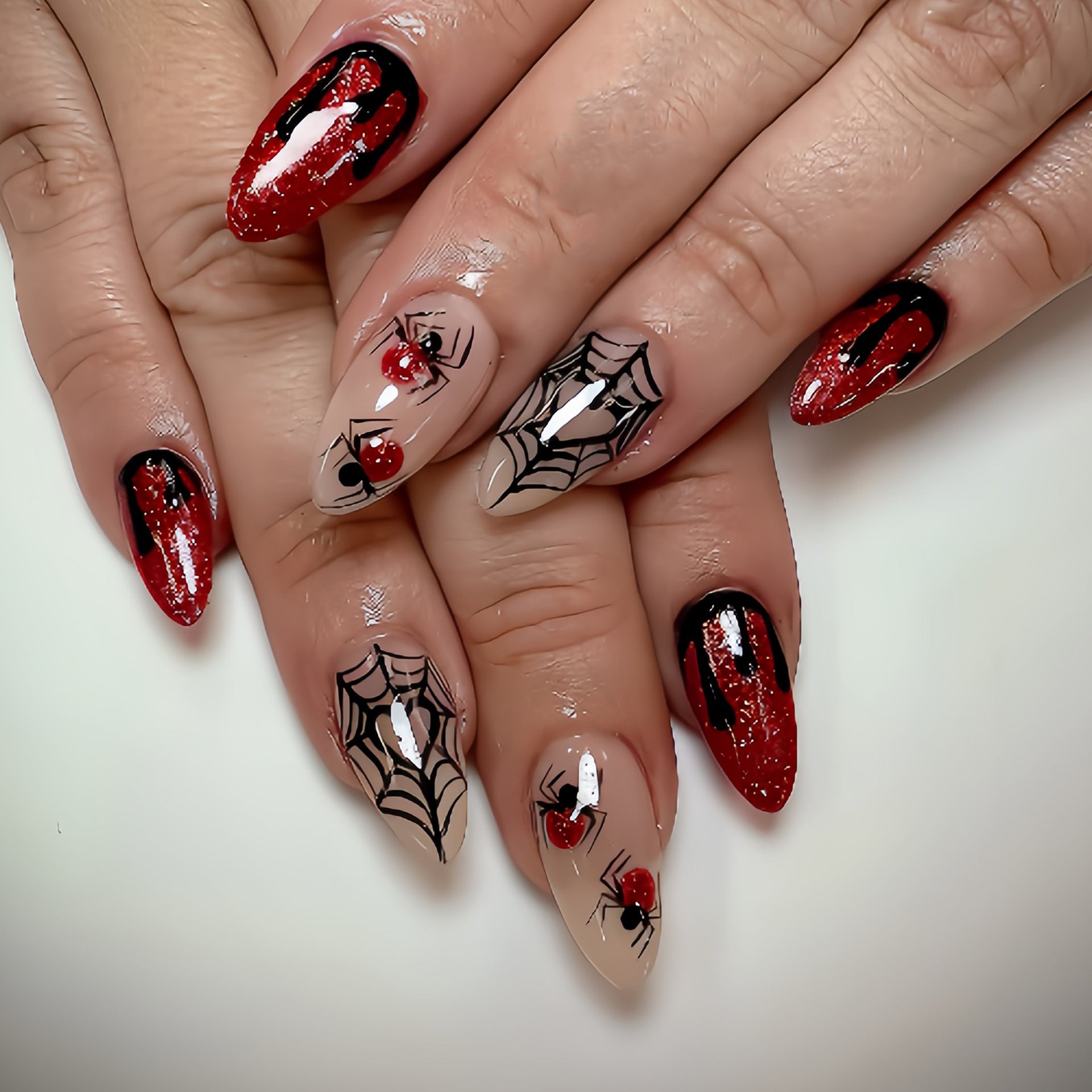 Halloween & Spiderweb French Nails, 24 Pieces – front view