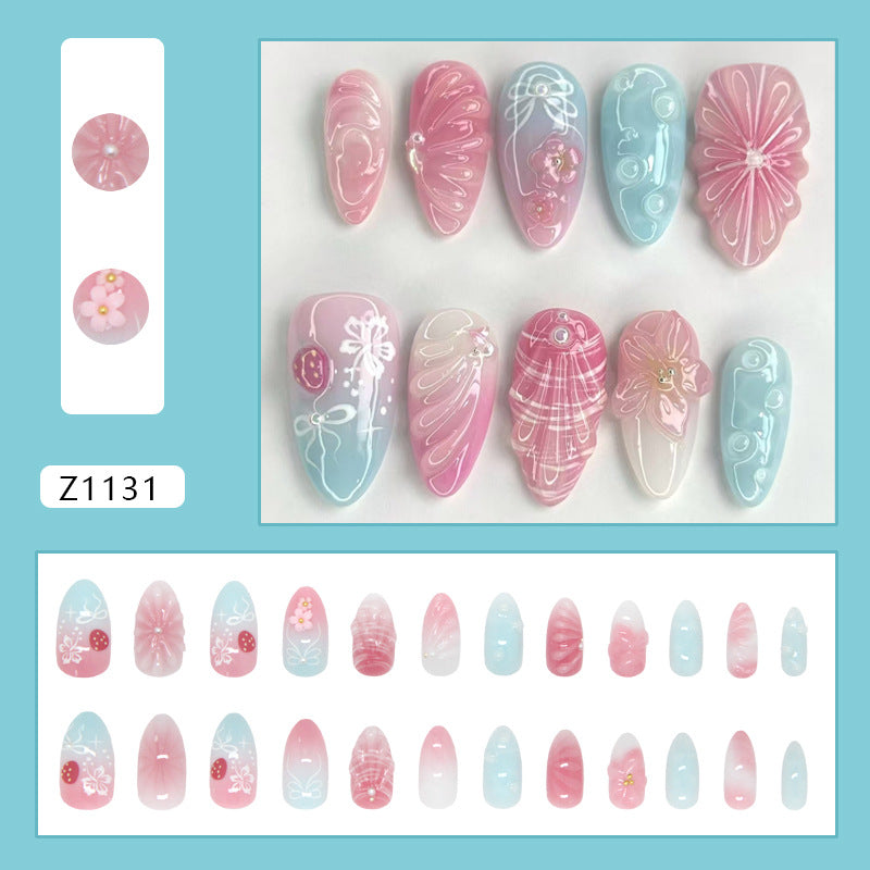 Corrugated Texture & Bowknot Press-On Nails, Medium Almond – close-up detail