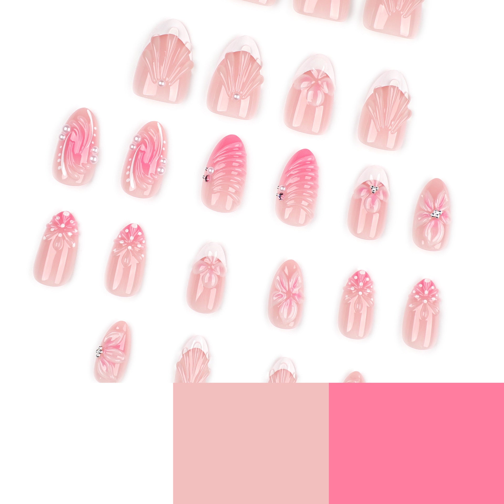 French Tip & Pearl Detail Press-On Nails, Short Almond on hand