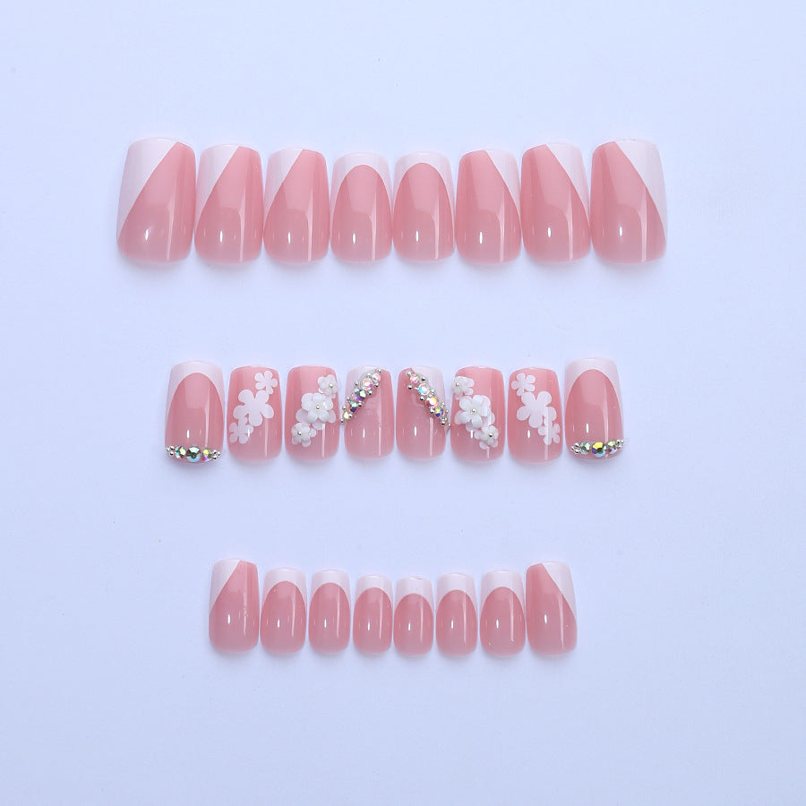 French Tip & Floral Press-On Nails – side angle