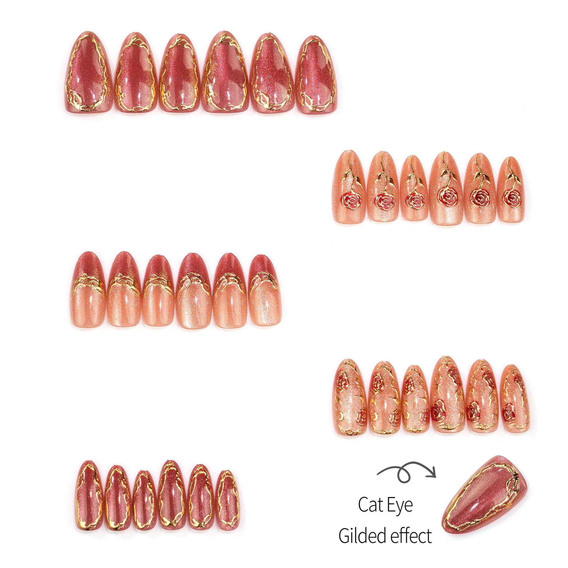 Medium Cat Eye & French Tip Press-On Nail Set (30 Pieces) – side angle