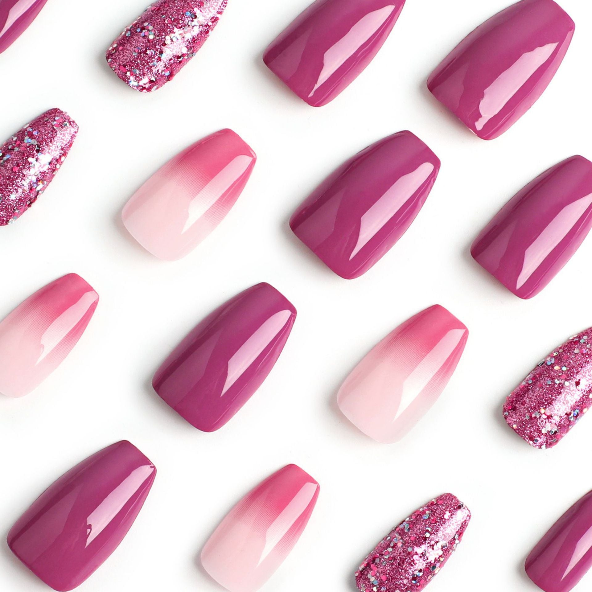 Short Ballerina Ombre Gradient & Glitter Press-On Nail Set (24 Pieces) – side angle