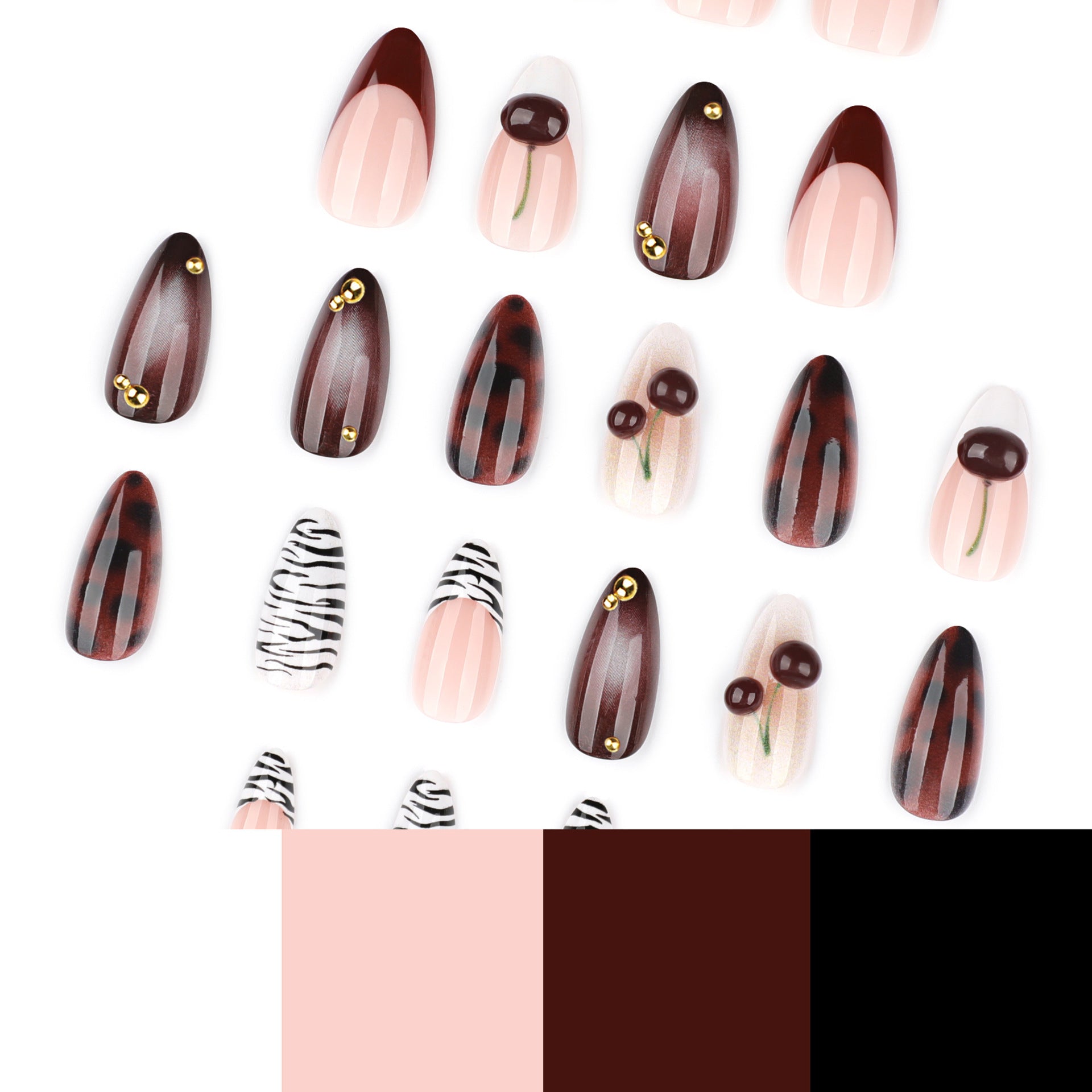 Cherry & French Tip French Nails, 24 Pieces on hand