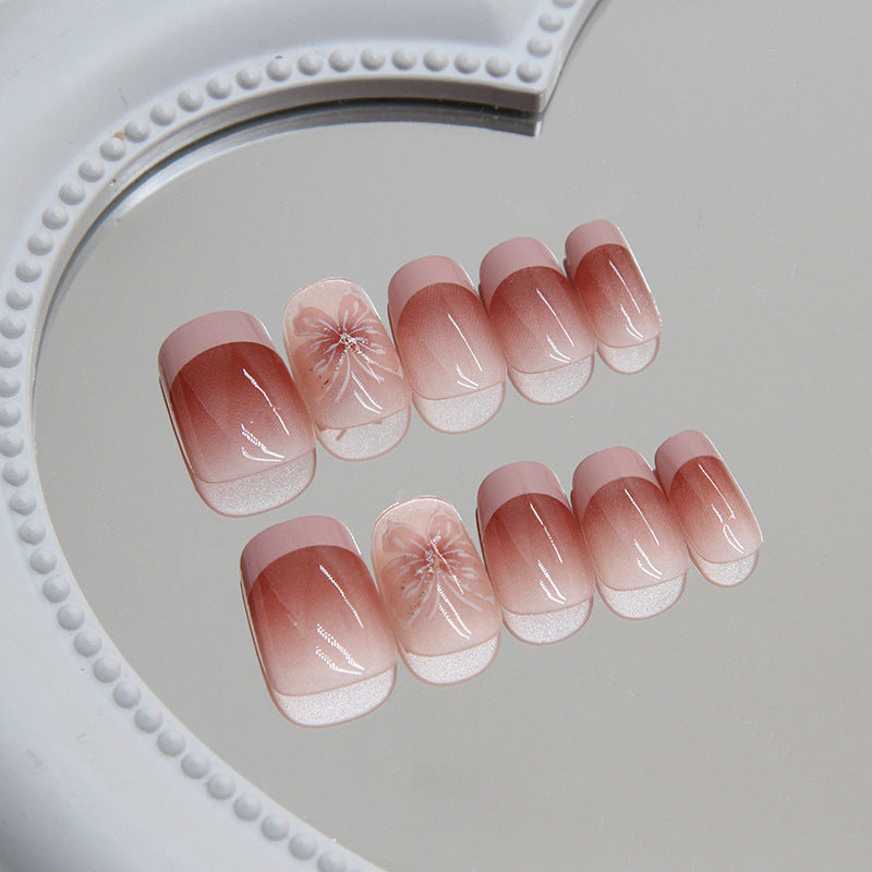 French Tip & Butterfly Press-On Nails, Short, 24-Piece Set – side angle