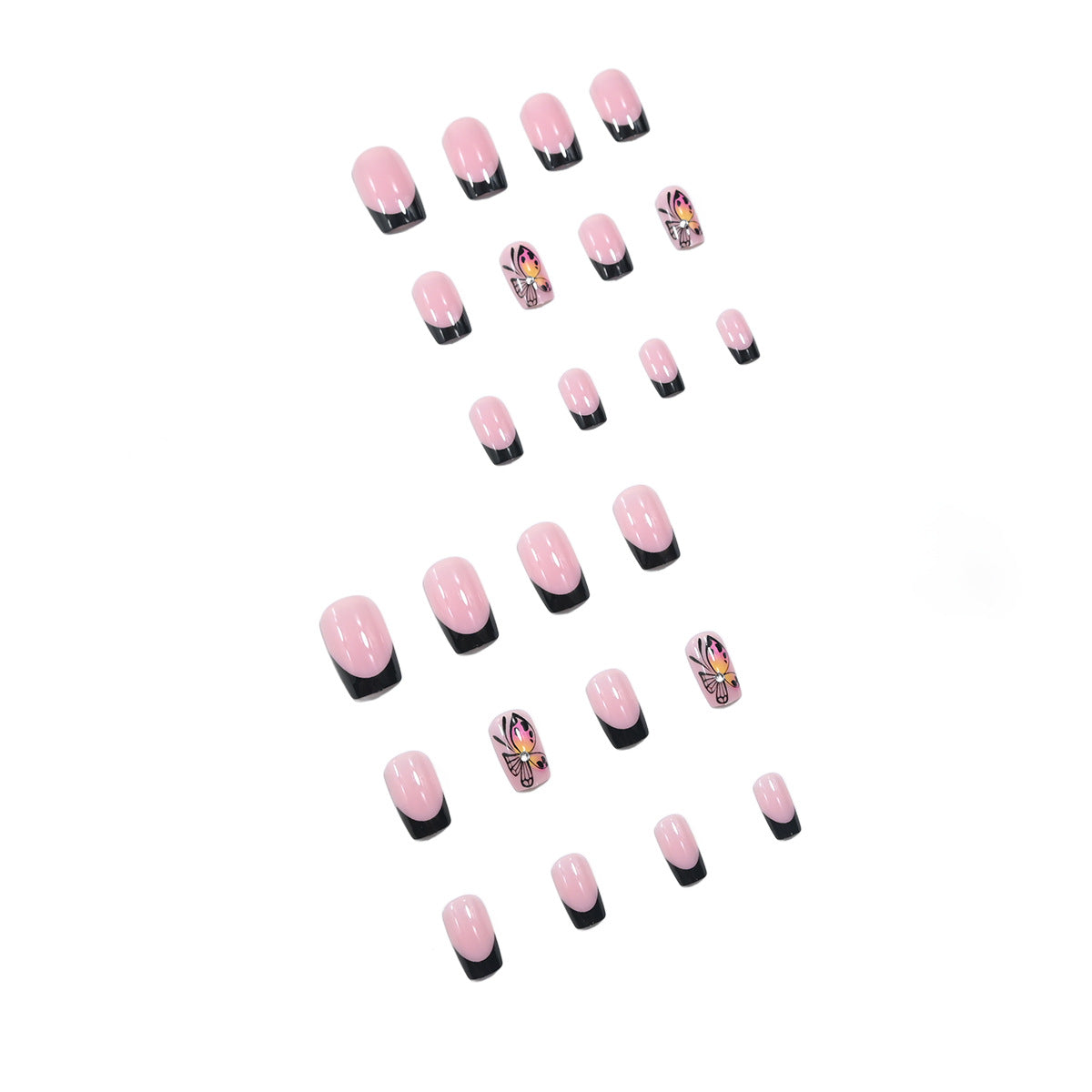 Medium Butterfly & Glitter Press-On Nail Set (24 Pieces) – close-up detail