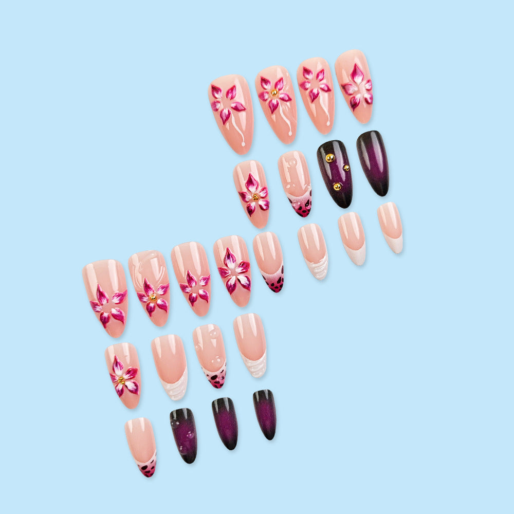 3D Flower & Floral Press-On Nail Set (24 Pieces) – side angle