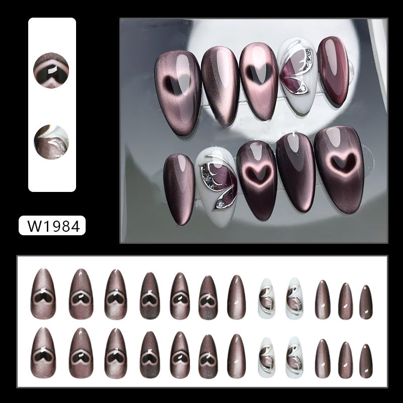 Butterfly & Cat Eye Press-On Nails, Medium Almond – close-up detail