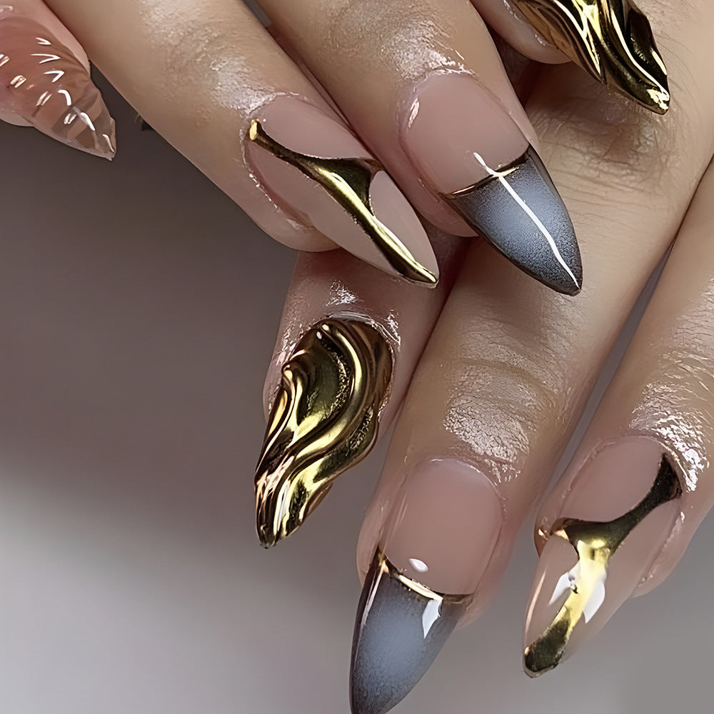 Ombre Gradient & Silver Accent Ombre Press-On Nails – front view