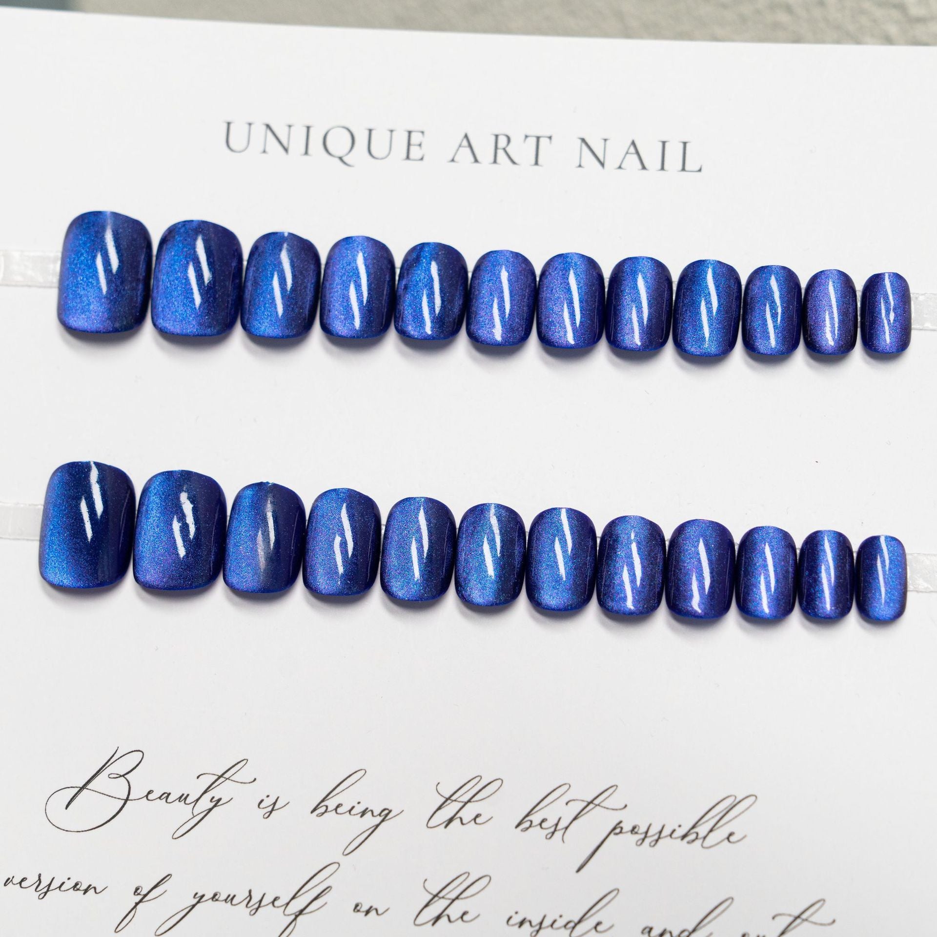 Cat Eye & Glitter Press-On Nails, Short Square on hand