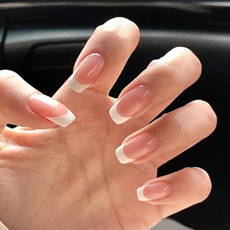 Classic French Tip Press-On Nails, Medium Square, 24-Piece Set – front view