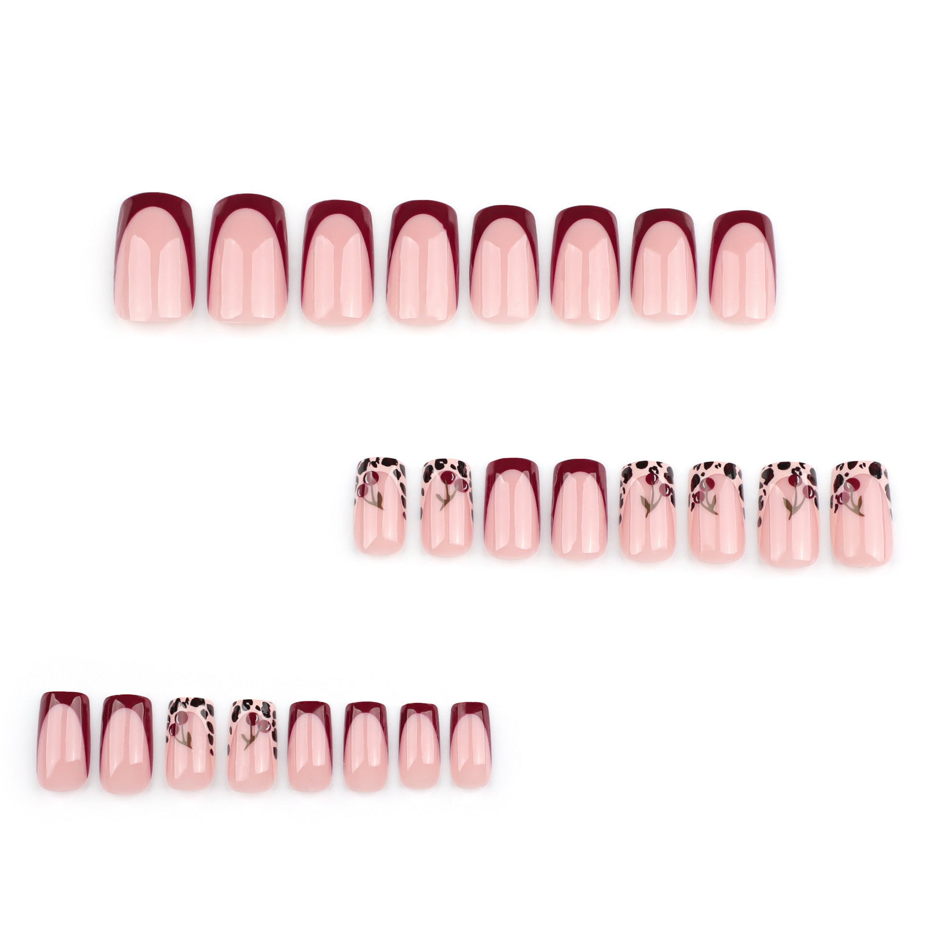 French Tip & Leopard Print French Press-On Nails, Short Square – close-up detail