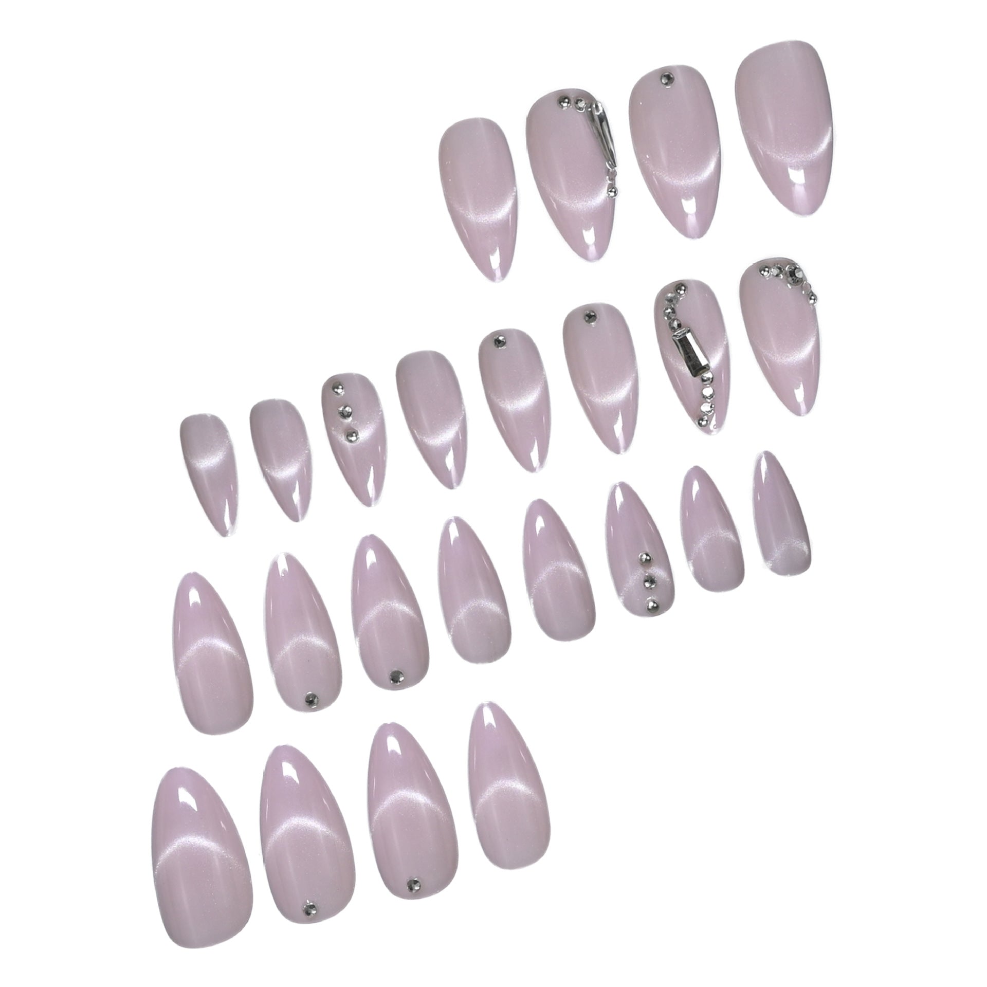 Rhinestone & Glitter Cat Eye Press-On Nails, Medium Almond – close-up detail