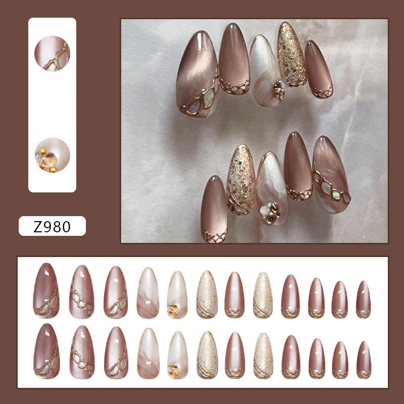 Ombre Gradient & Diamond Accent Press-On Nails, Medium Almond, 24-Piece Set – close-up detail