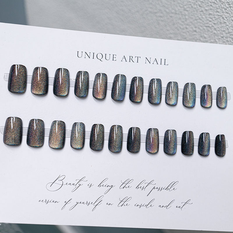 Rainbow & Cat Eye Press-On Nails, Long, 24-Piece Set – side angle