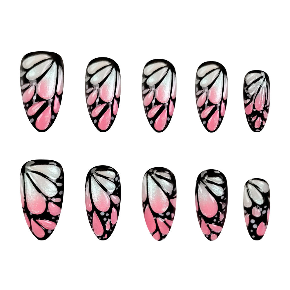 Rainbow & Butterfly Almond Nails, 24 Pieces on hand