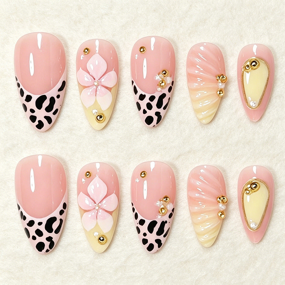 Gold-Plated & Floral Press-On Nail Set (24 Pieces) – side angle