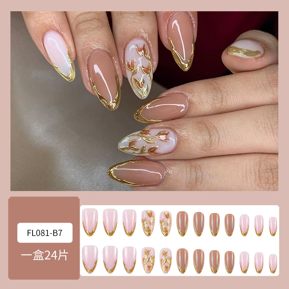 Gold-Plated & Embossed Texture French Press-On Nails – close-up detail