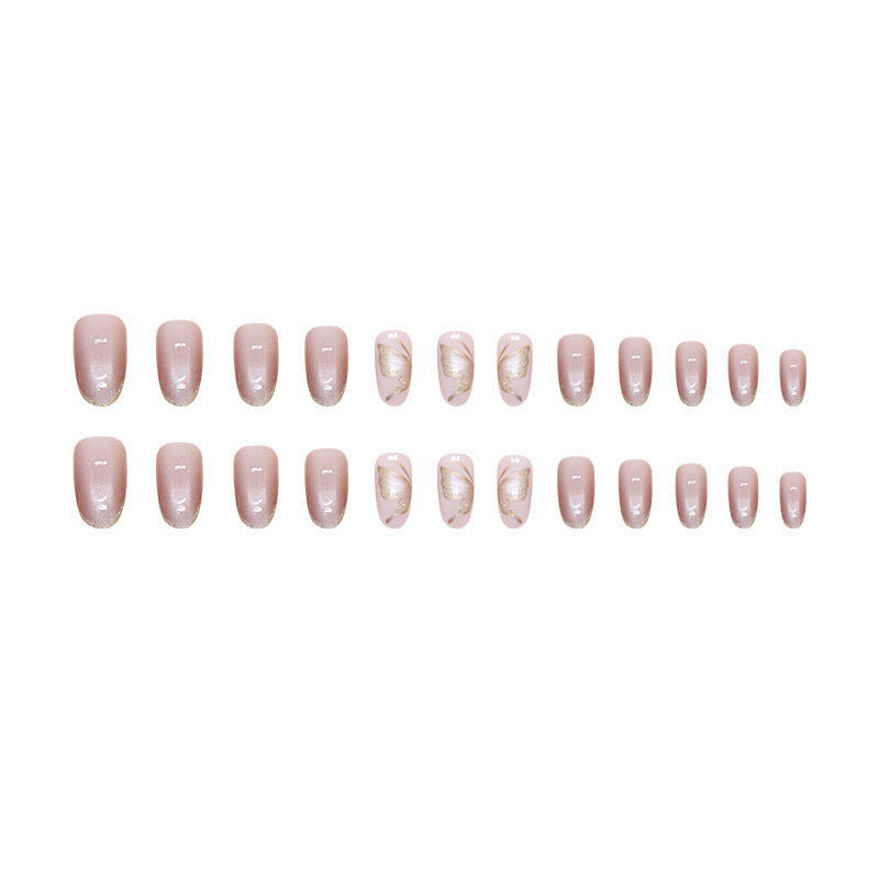 Oval Cat Eye & Butterfly Press-On Nail Set (24 Pieces) – full set laid out