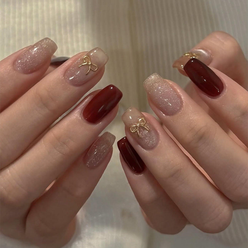 Valentine's Day & Gold-Plated Press-On Nails, 24-Piece Set – front view