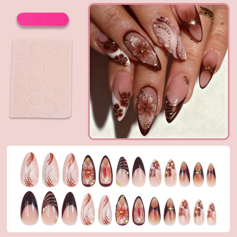 3D Flower & Embossed Texture Ombre Nails, 24 Pieces – close-up detail