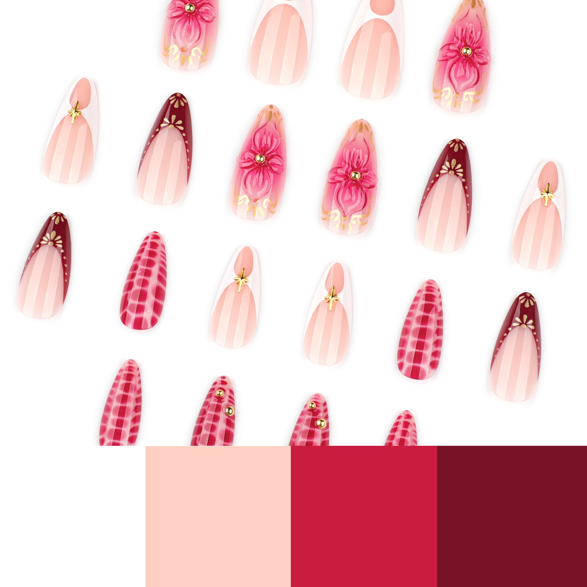 Floral & French Tip Press-On Nail Set (24 Pieces) on hand