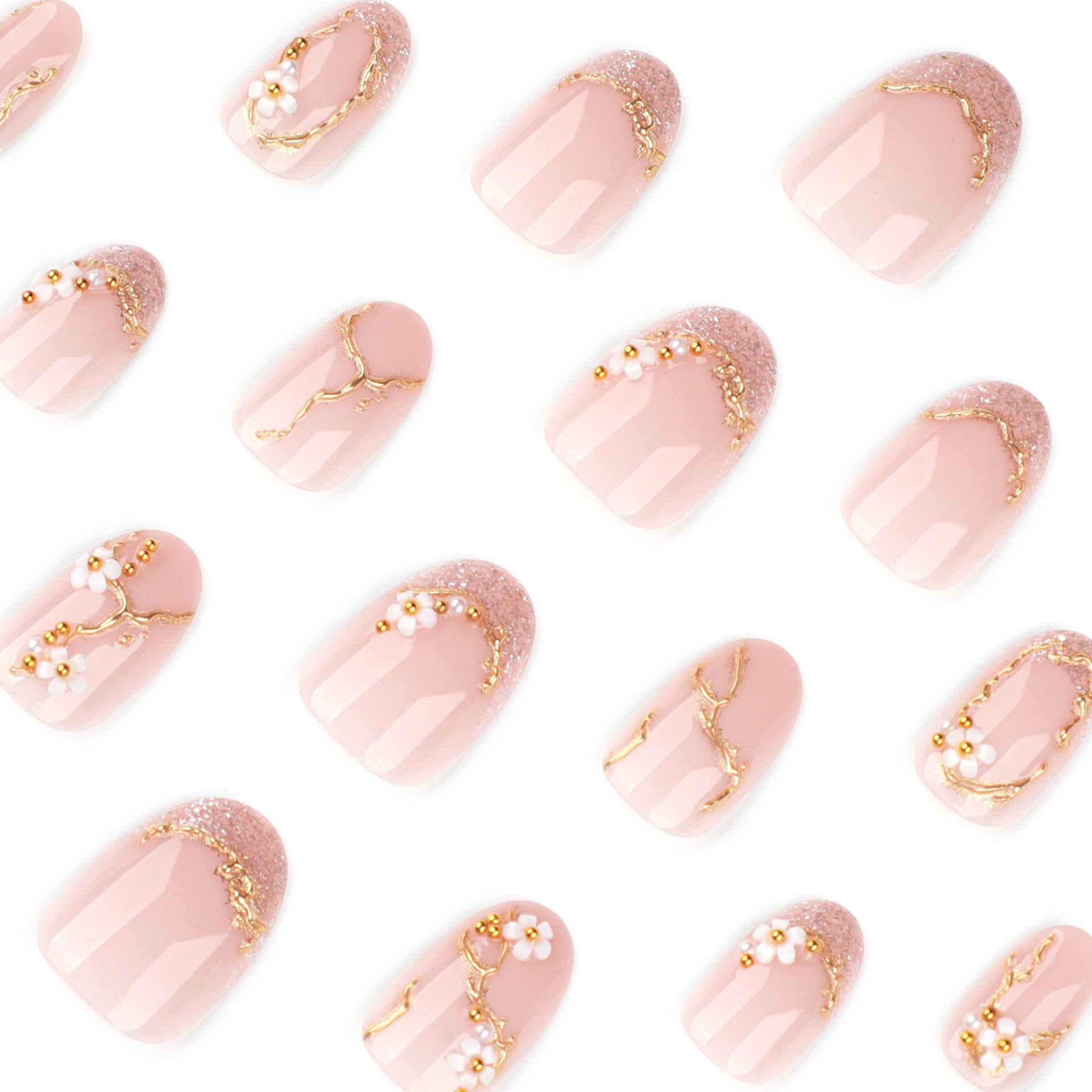 Floral Press-On Nails – side angle