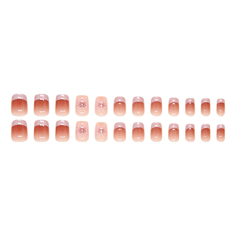 French Tip & Butterfly Press-On Nails, Short, 24-Piece Set – full set laid out