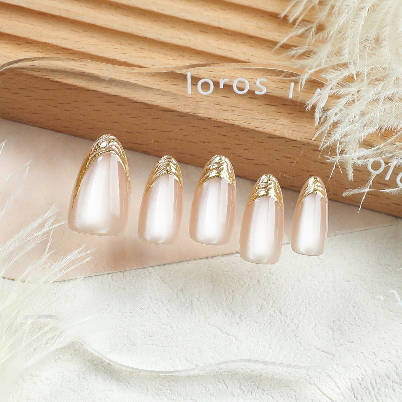 Medium Almond French Tip Press-On Nail Set (30 Pieces) – front view