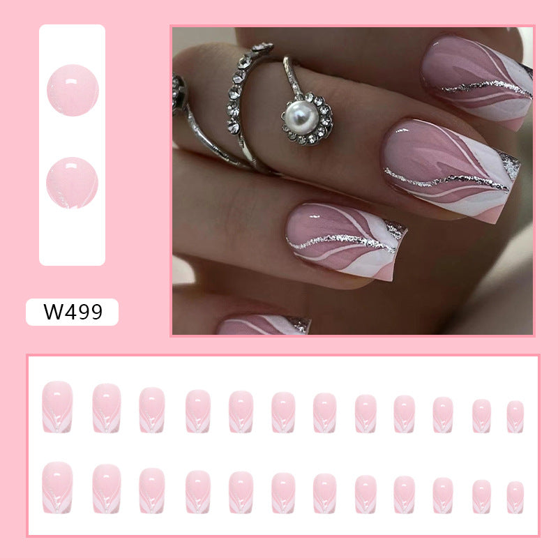 Silver Accent Press-On Nails, Square, 24-Piece Set – close-up detail