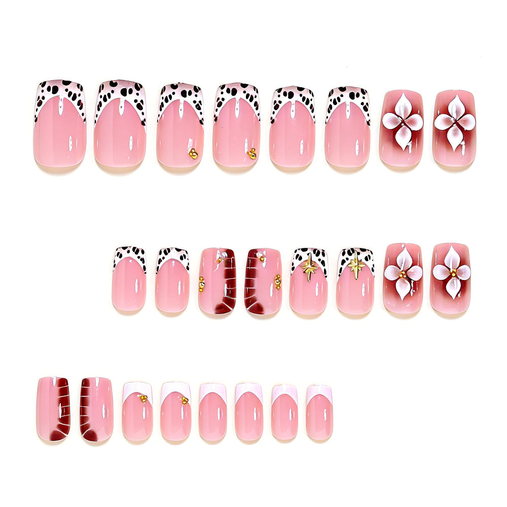 Leopard Print & French Tip Press-On Nails – side angle