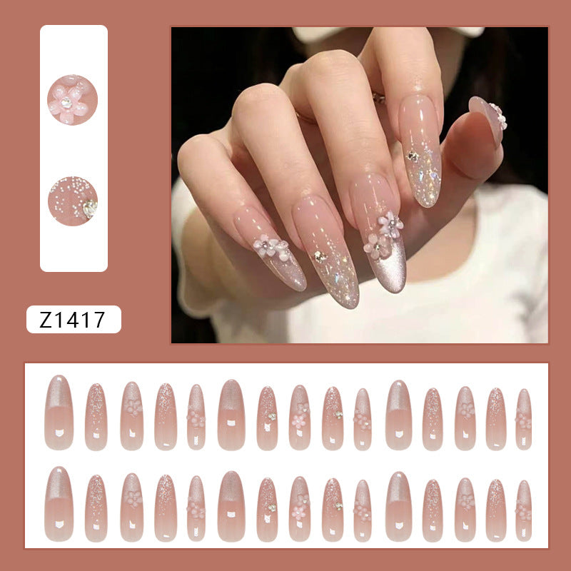 Cat Eye & French Tip Cat Eye Press-On Nails, Long Almond – close-up detail