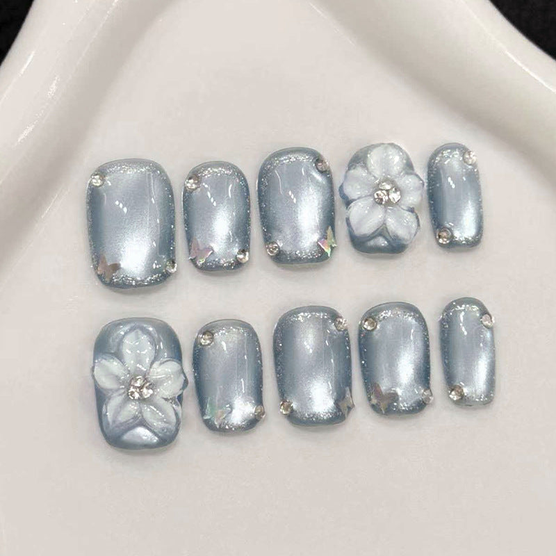 Short Cat Eye & Glitter Press-On Nail Set (30 Pieces) – front view