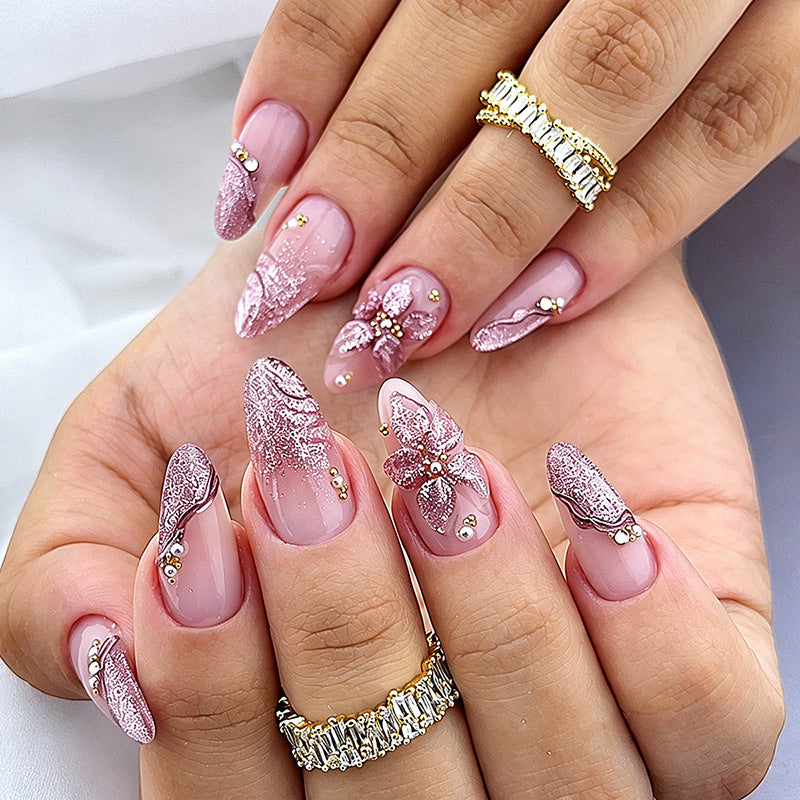 Cat Eye & 3D Flower Press-On Nail Set (30 Pieces) – front view
