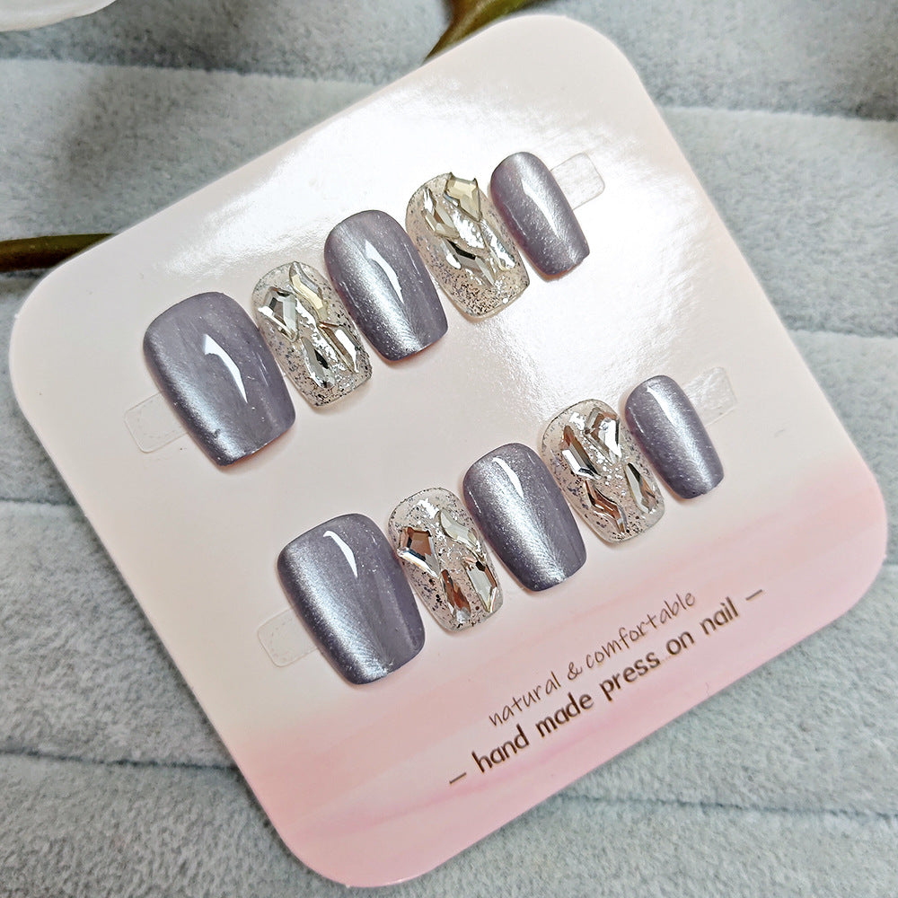 Cat Eye & Diamond Accent Press-On Nails – side angle