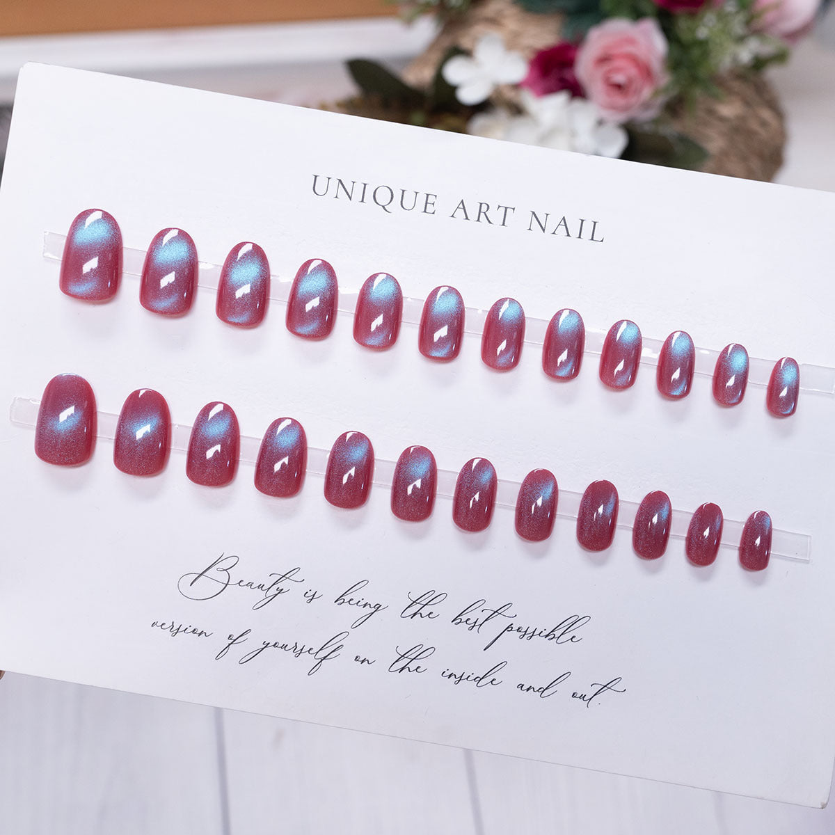 Beaded Detail & Cat Eye Press-On Nails on hand
