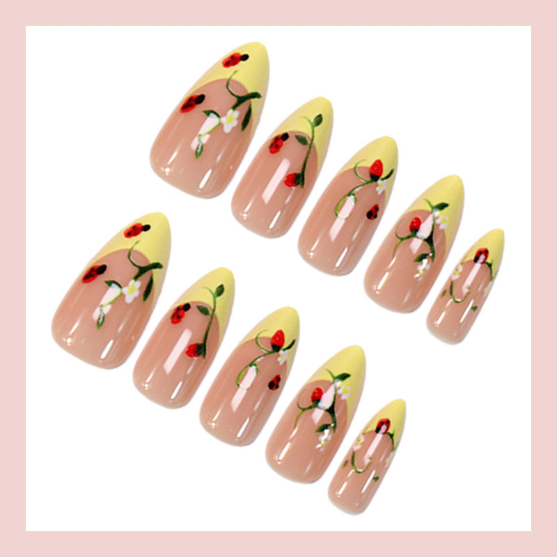 Floral & French Tip French Press-On Nails, Almond – side angle