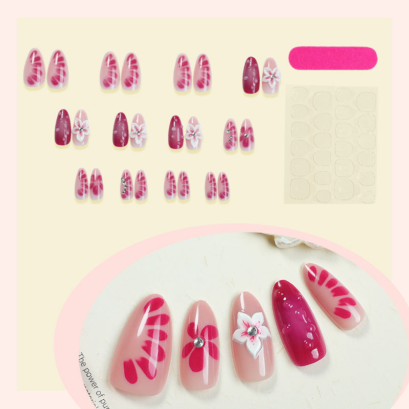 Floral & Rhinestone Press-On Nails – close-up detail