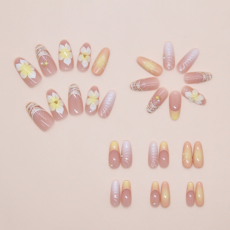 Shell & Floral Almond Press-On Nails, Medium Almond – side angle