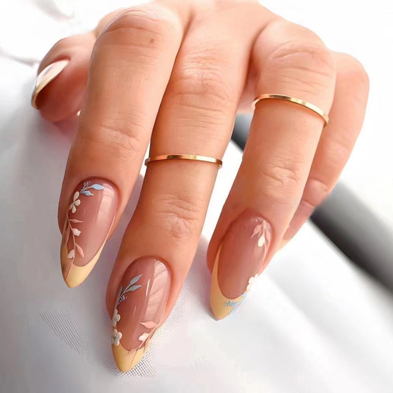 Almond French Tip Press-On Nail Set (24 Pieces) – front view