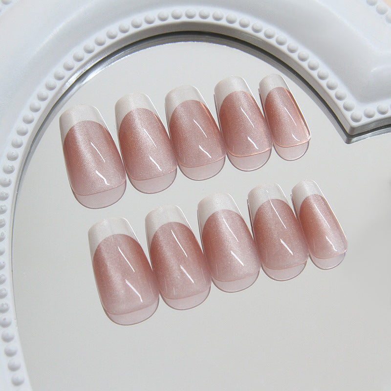 Cat Eye & French Tip Cat Eye Nails, Short Ballerina, 24 Pieces – side angle