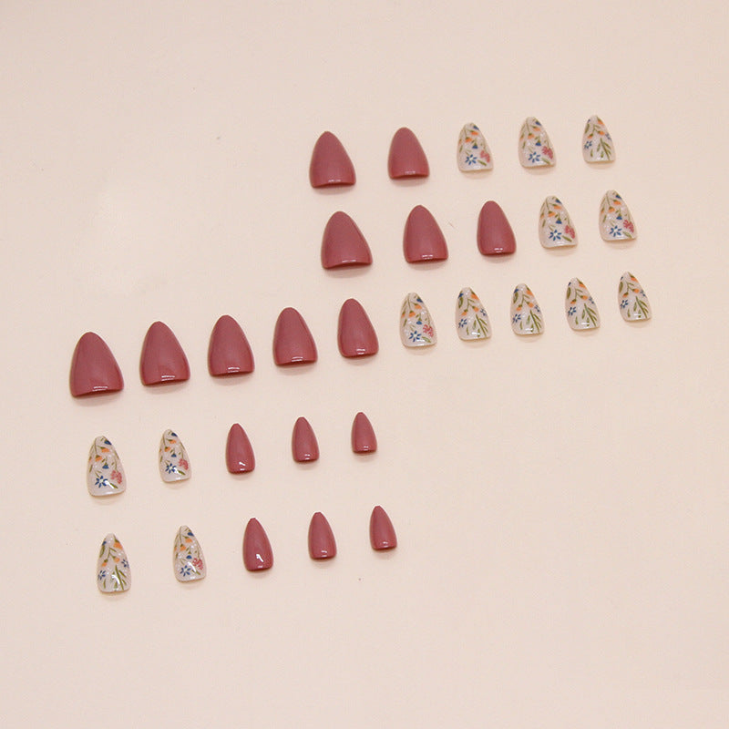 Floral Almond Press-On Nails, Short Almond on hand